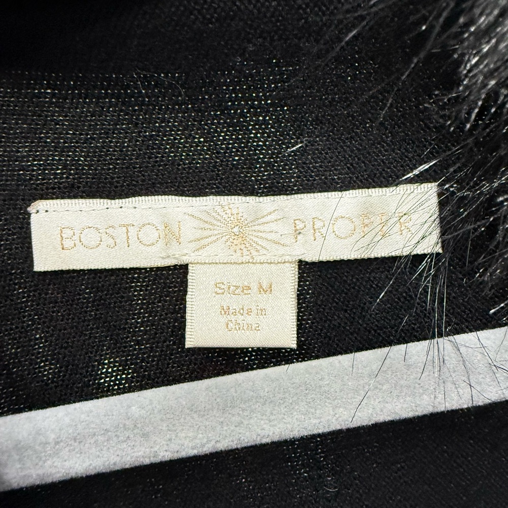 Boston Proper Black Faux Fur Trim Tuxedo Cardigan - Picture 6 of 7